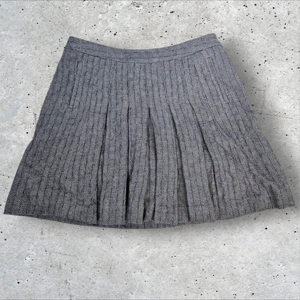NWT Odille Antro Gray Wool Blend Houndstooth Pleated Skirt Size 12 Women's P18